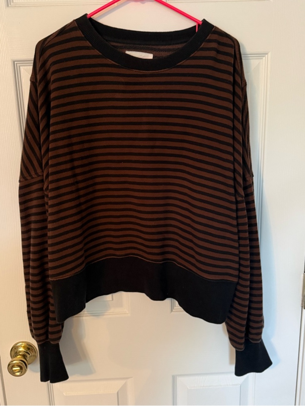 aerie Brown and Black Striped Crewneck Sweater